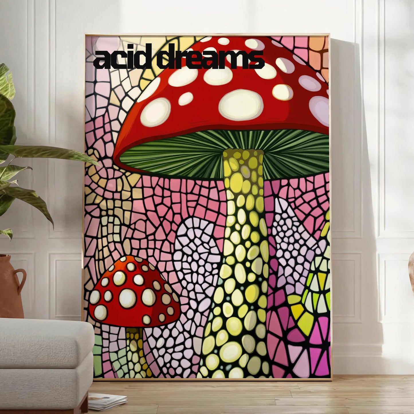 captivating blend Japanese art nature Mushroom 2 poster striking black green palette touch elegance mystery space unframed option style