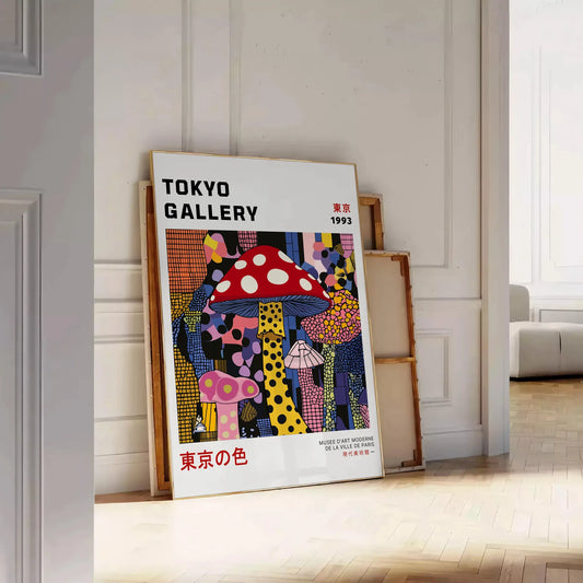 captivating Mushroom Japanese 1 poster vibrant red black palette artistic touch space intricate design traditional aesthetics décor stunning art piece