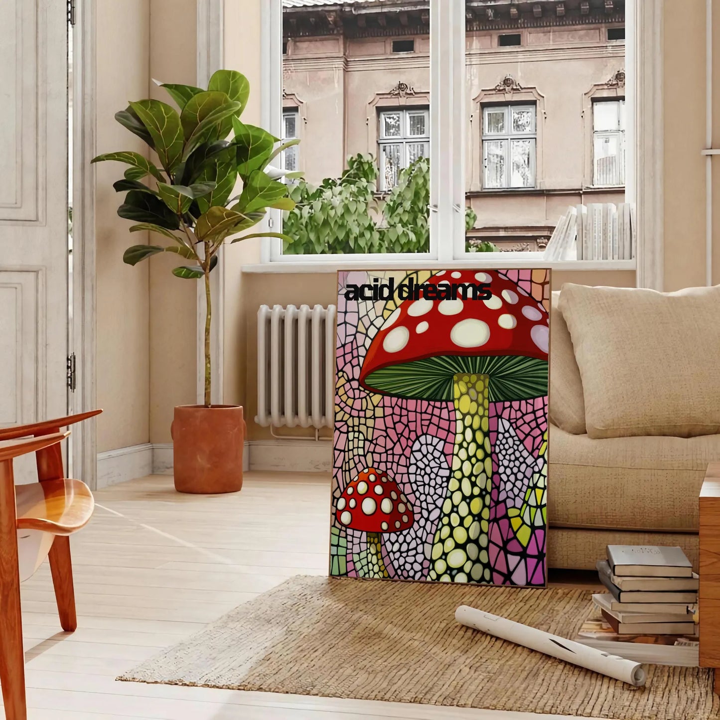 captivating blend Japanese art nature Mushroom 2 poster striking black green palette touch elegance mystery space unframed option style