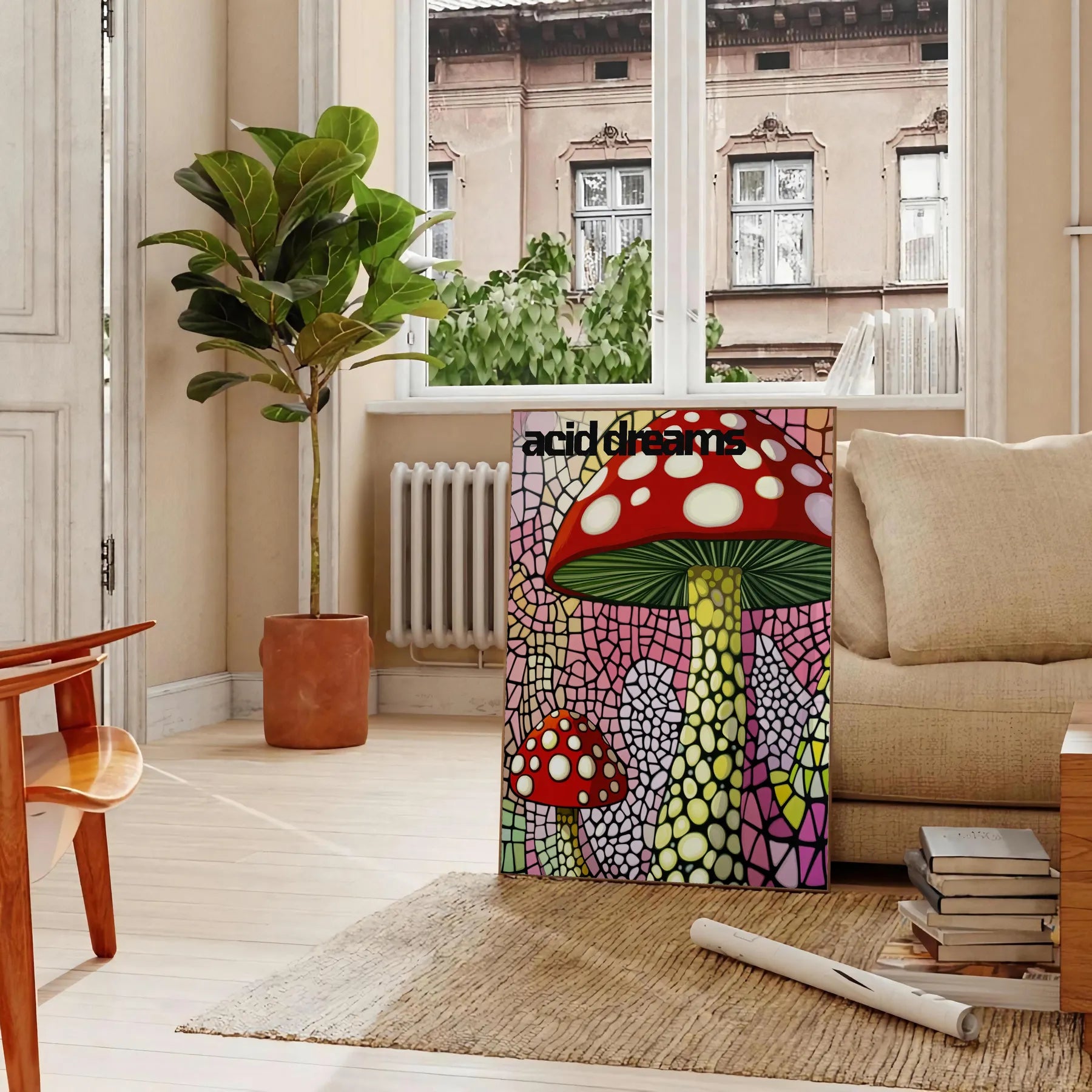 captivating blend Japanese art nature Mushroom 2 poster striking black green palette touch elegance mystery space unframed option style