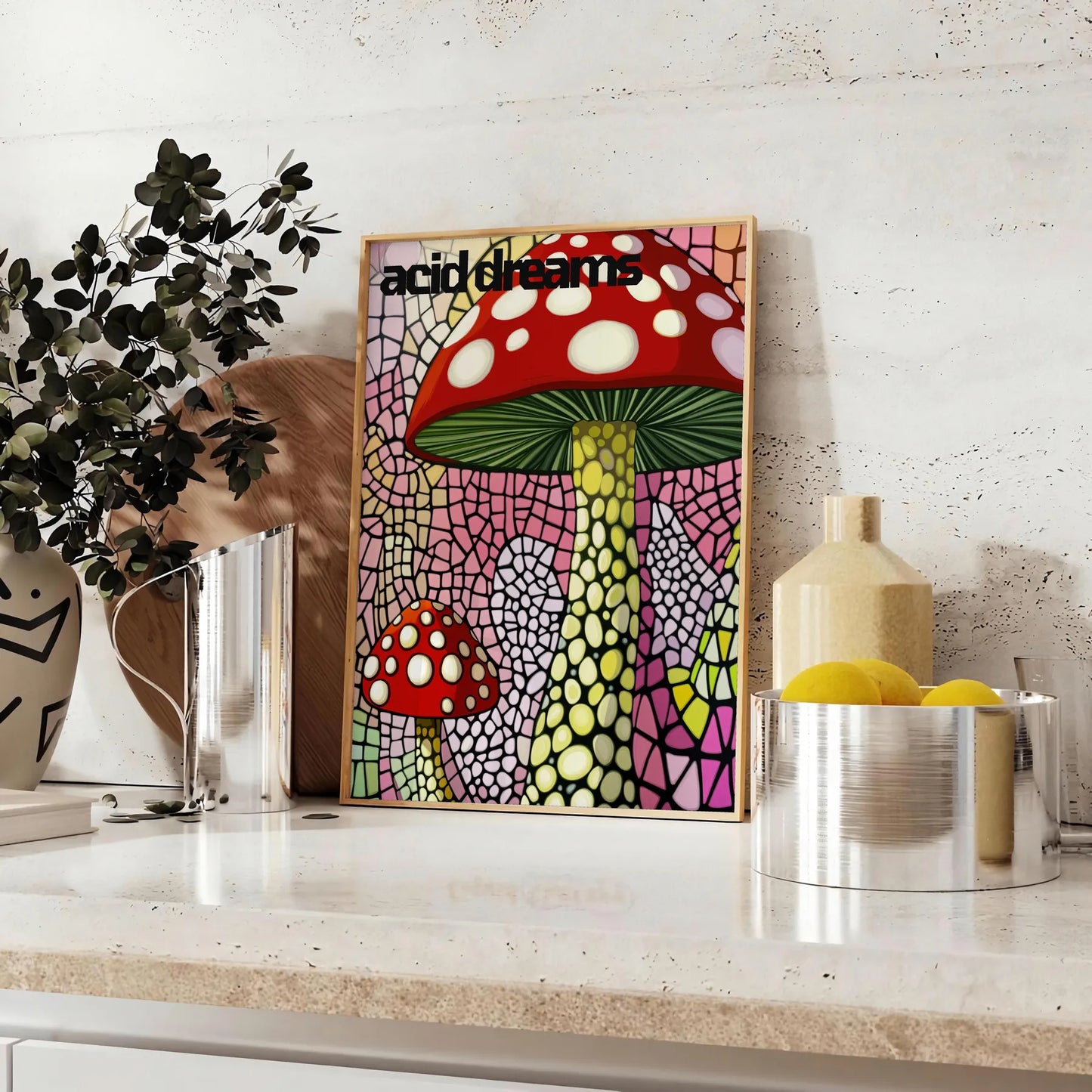 captivating blend Japanese art nature Mushroom 2 poster striking black green palette touch elegance mystery space unframed option style