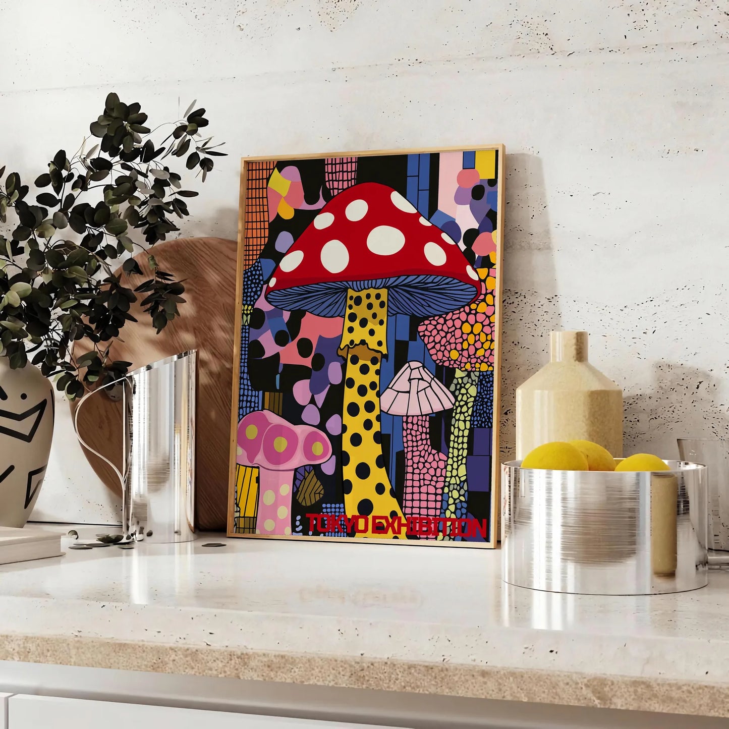 mesmerizing Mushroom Yayoi Kusama poster vibrant green black perfect artistic flair space eye design essence iconic style multiple sizes A4 cm A0