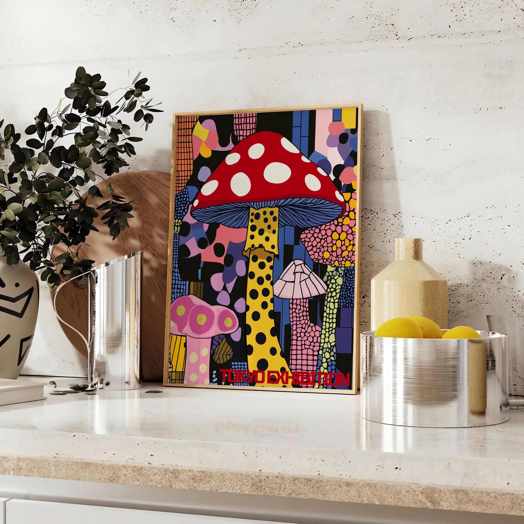 mesmerizing Mushroom Yayoi Kusama poster vibrant green black perfect artistic flair space eye design essence iconic style multiple sizes A4 cm A0