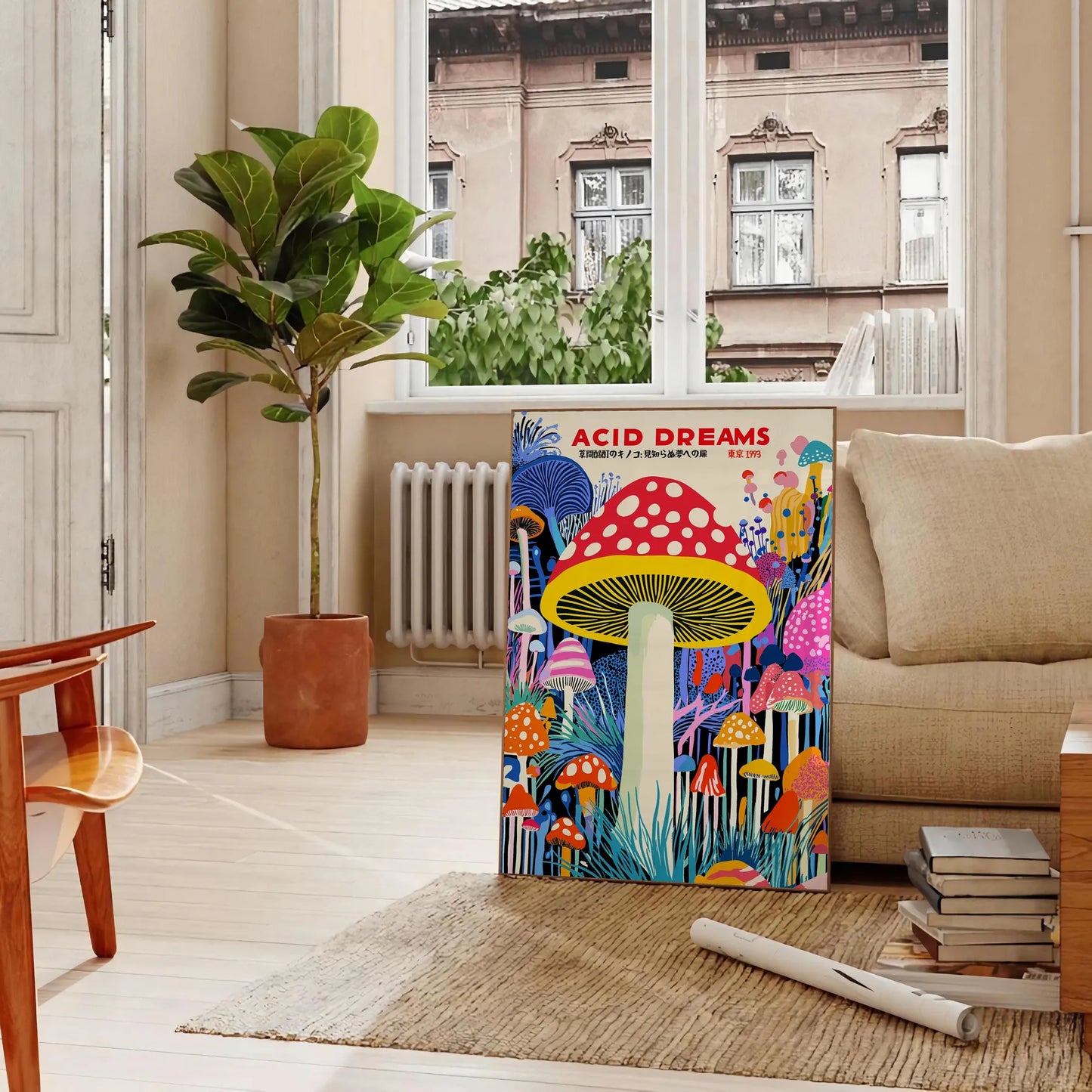 captivating Mushroom Yayoi Kusama 6 poster striking blue red palette art enthusiasts piece contemporary elegance dash whimsy space unframed options convenience