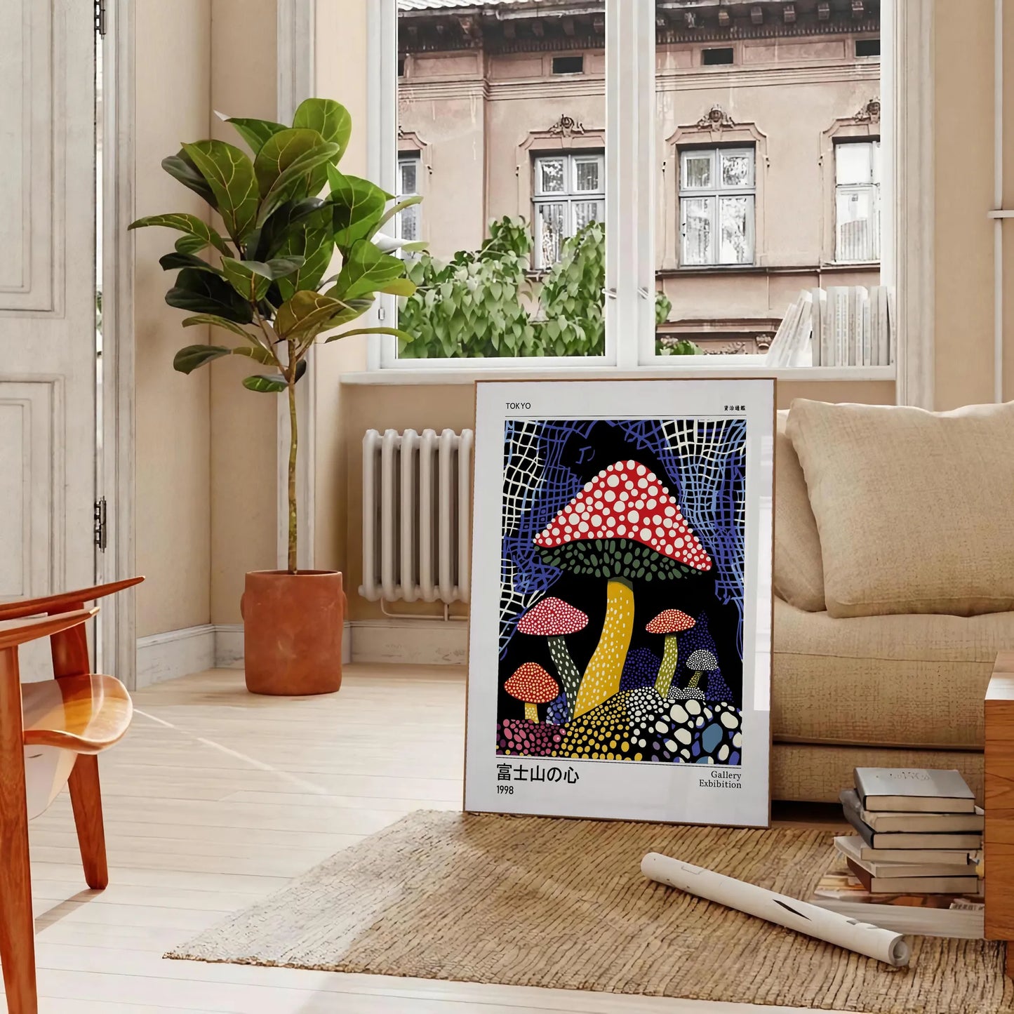 vibrant Mushroom Yayoi Kusama 5 poster striking blend red black hues artist iconic style world infinite dots bold creativity unframed edition captivating artwork