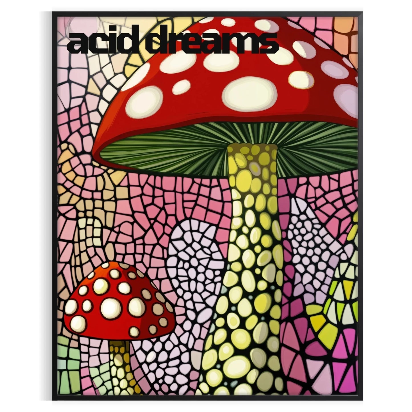 captivating blend Japanese art nature Mushroom 2 poster striking black green palette touch elegance mystery space unframed option style