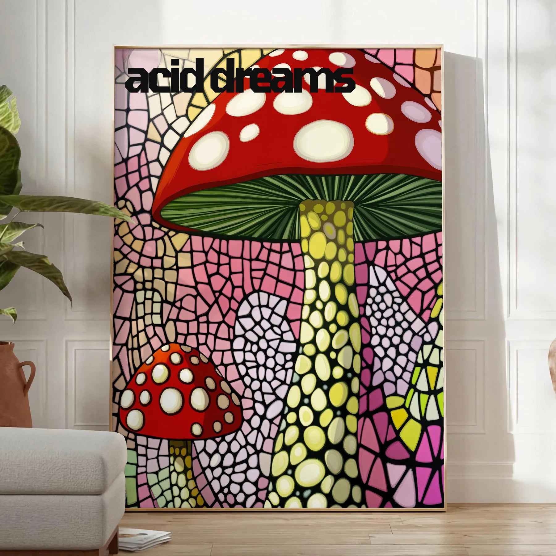 captivating blend Japanese art nature Mushroom 2 poster striking black green palette touch elegance mystery space unframed option style