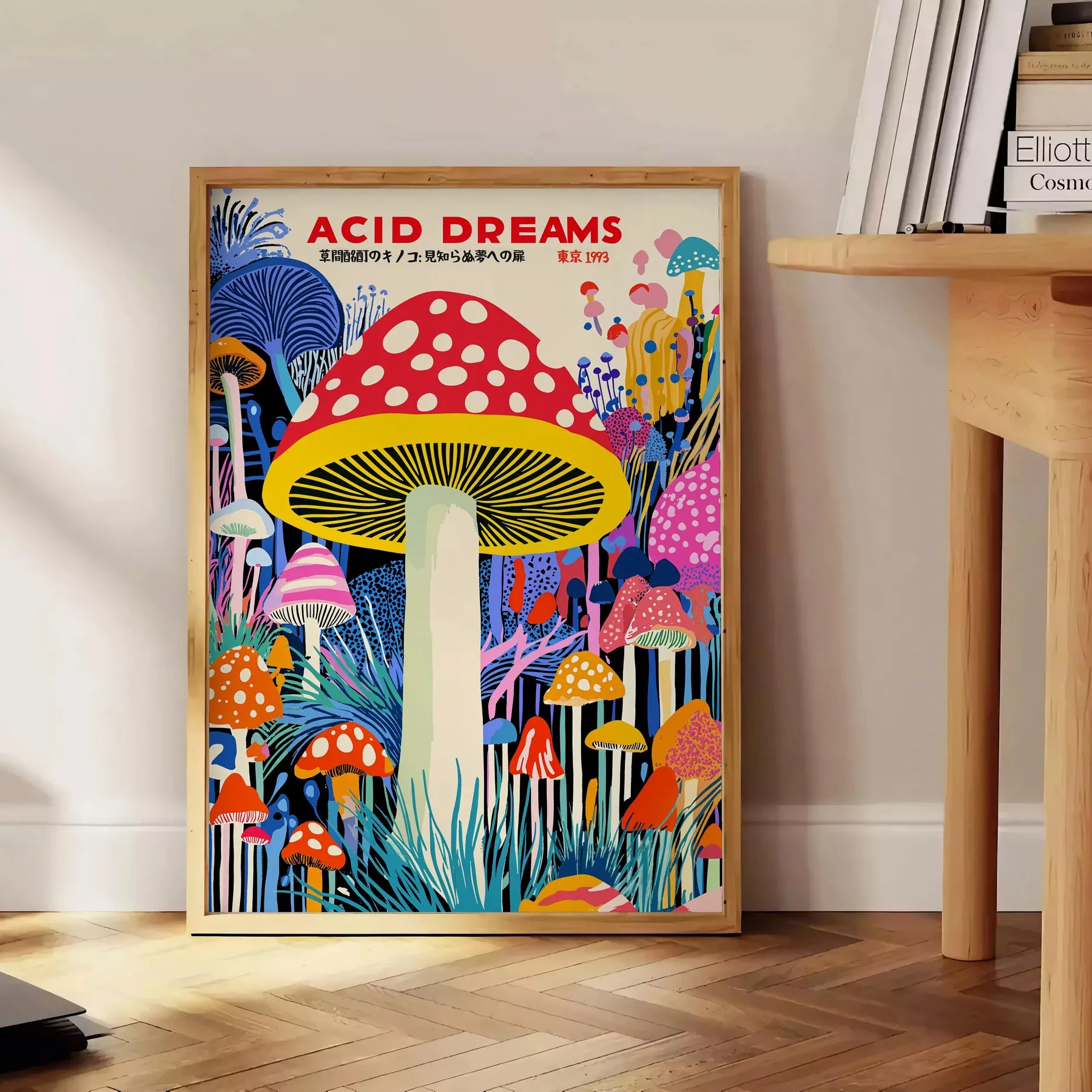captivating Mushroom Yayoi Kusama 6 poster striking blue red palette art enthusiasts piece contemporary elegance dash whimsy space unframed options convenience